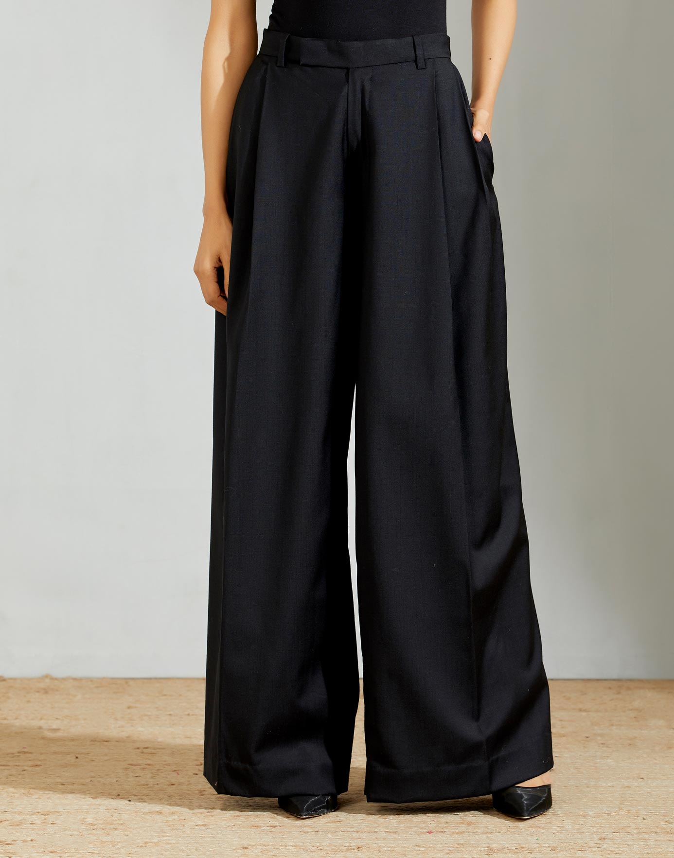 Buy CASUAL BLACK WIDE LEG PLEATED PANTS for Women Online in India